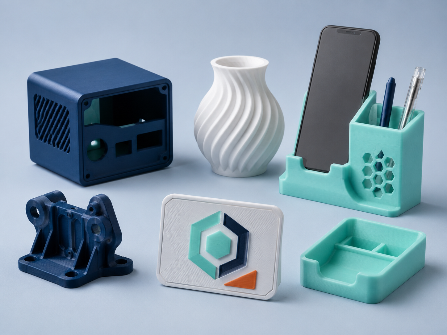 Custom 3D printed prototypes, desk organisers, brackets, vases and functional parts
