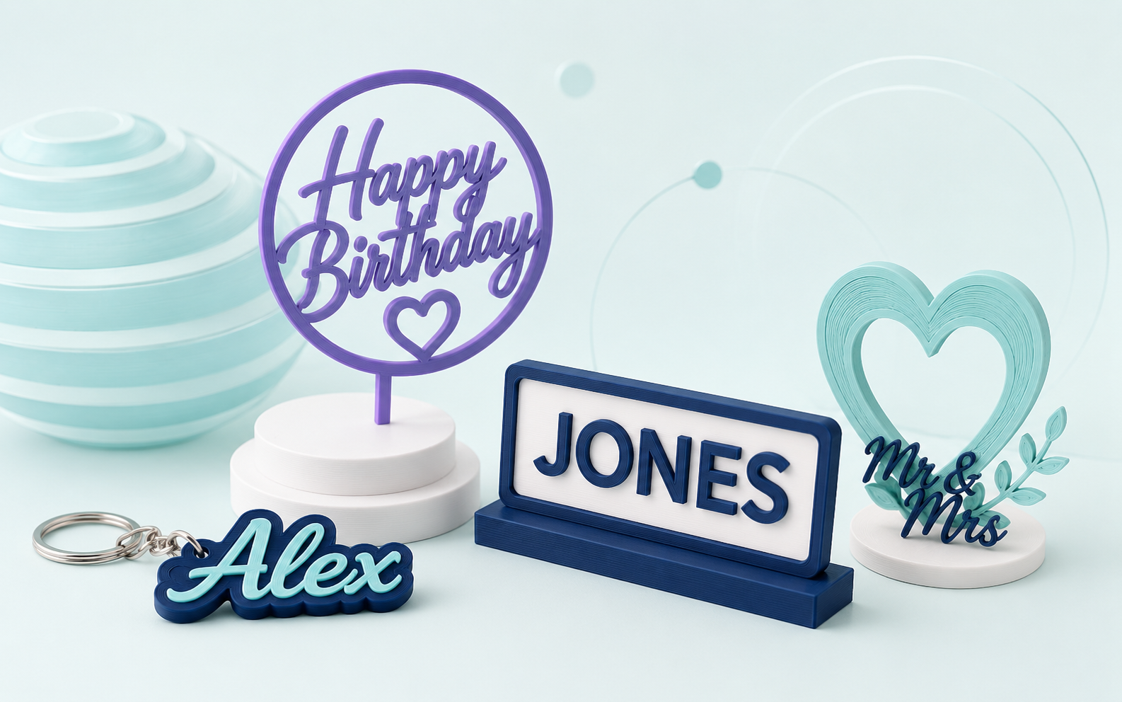 Custom 3D printed gifts, cake toppers, keychains and name plates by Slicer3DLab